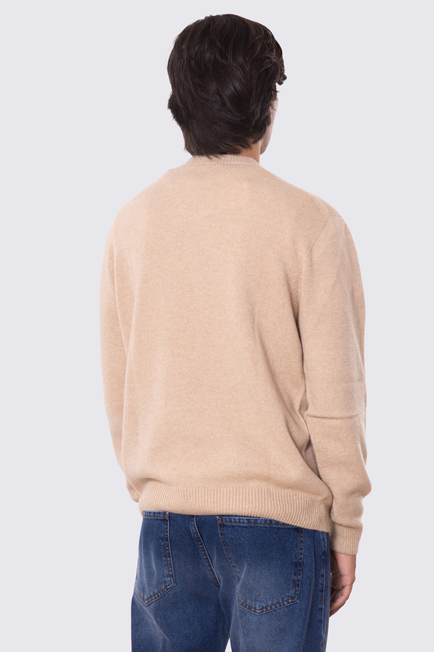 Maglione girocollo color cammello 100% cashmere a tubolare tinta unita con elastici sulle maniche e sul fondo Finezza 7