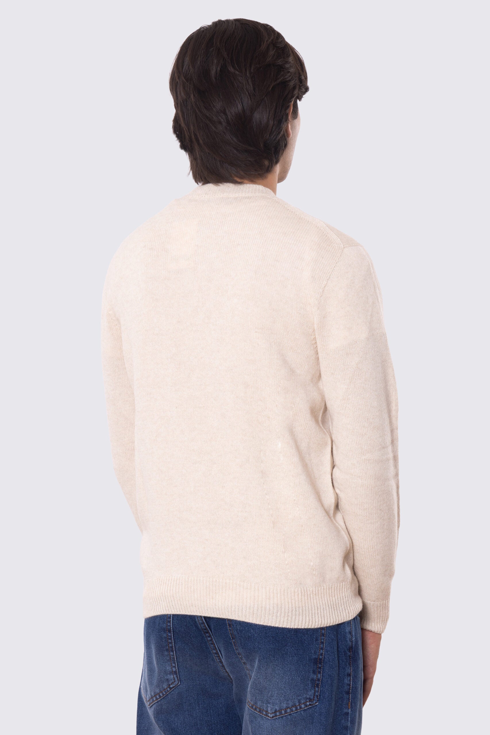 Maglione girocollo Beige Chiaro 100% cashmere a tubolare tinta unita con elastici sulle maniche e sul fondo Finezza 12