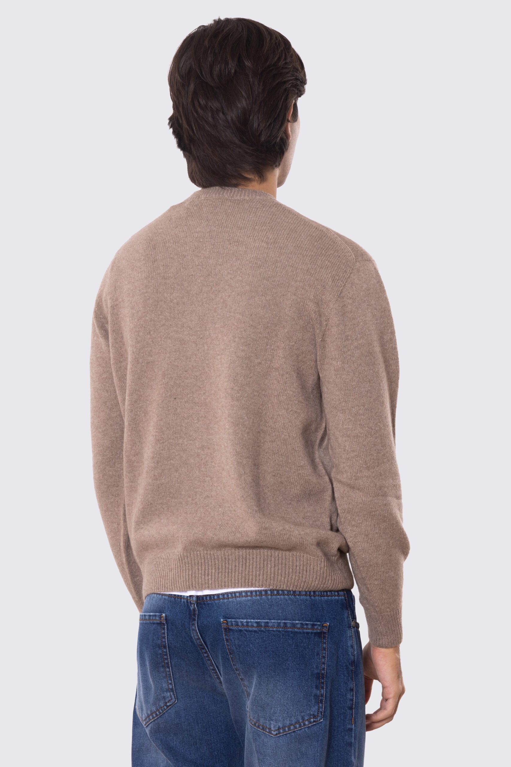 Maglione girocollo Tortora 100% cashmere a tubolare tinta unita con elastici sulle maniche e sul fondo Finezza 7