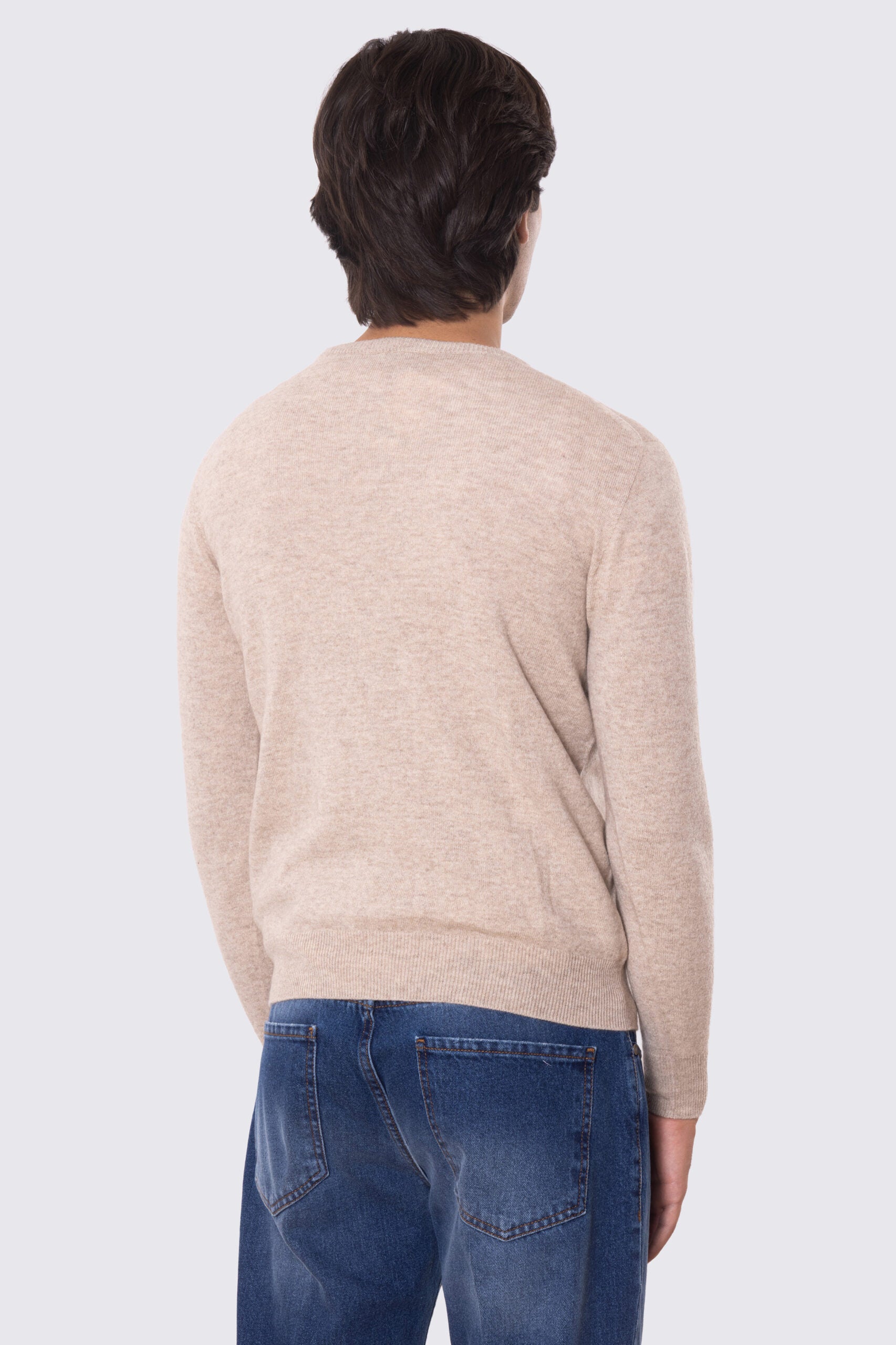 Maglione girocollo beige 100% cashmere a tubolare tinta unita con elastici sulle maniche e sul fondo Finezza 12
