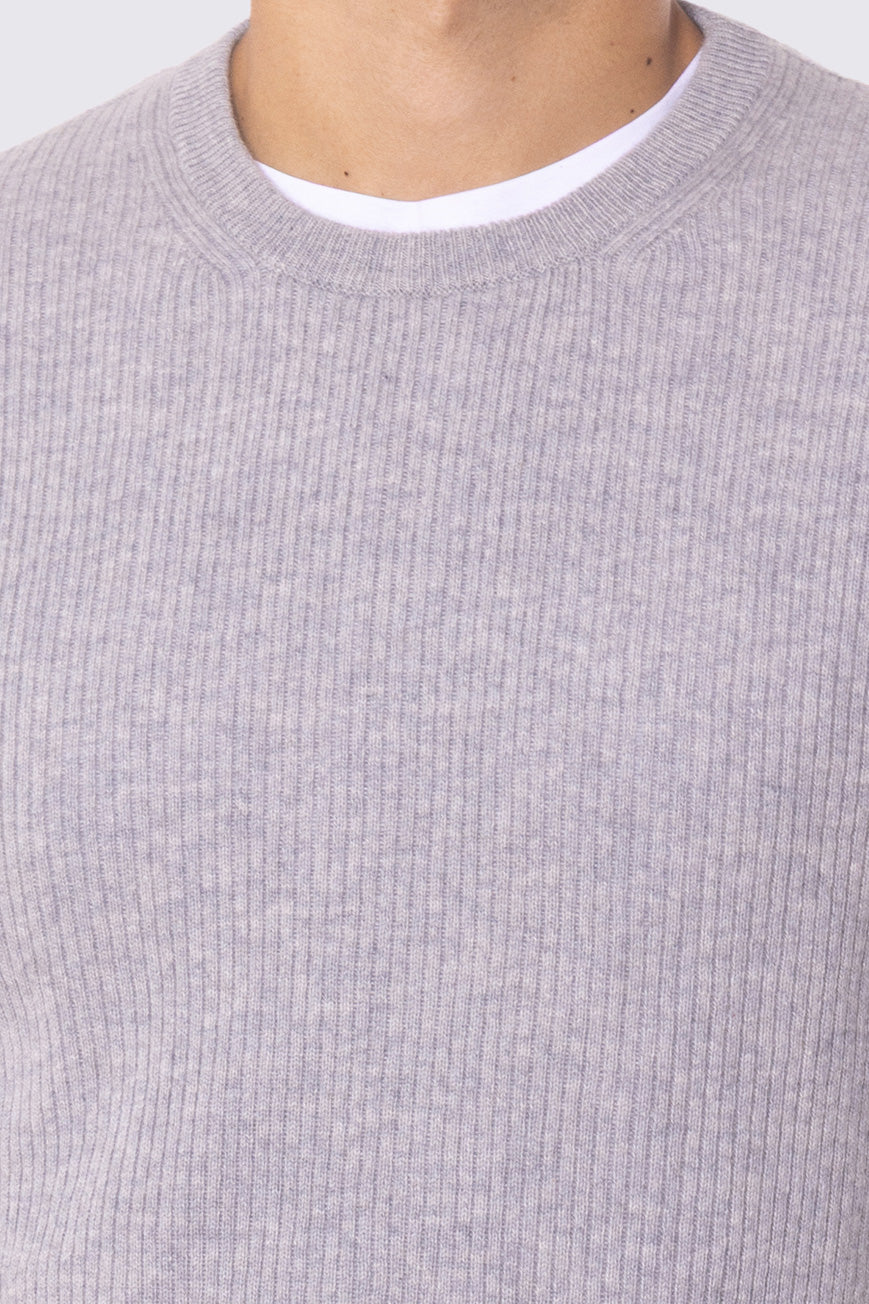 Maglione girocollo grigio a costine strette 100% cashmere a tubolare tinta unita con elastici sulle maniche e sul fondo Finezza 12