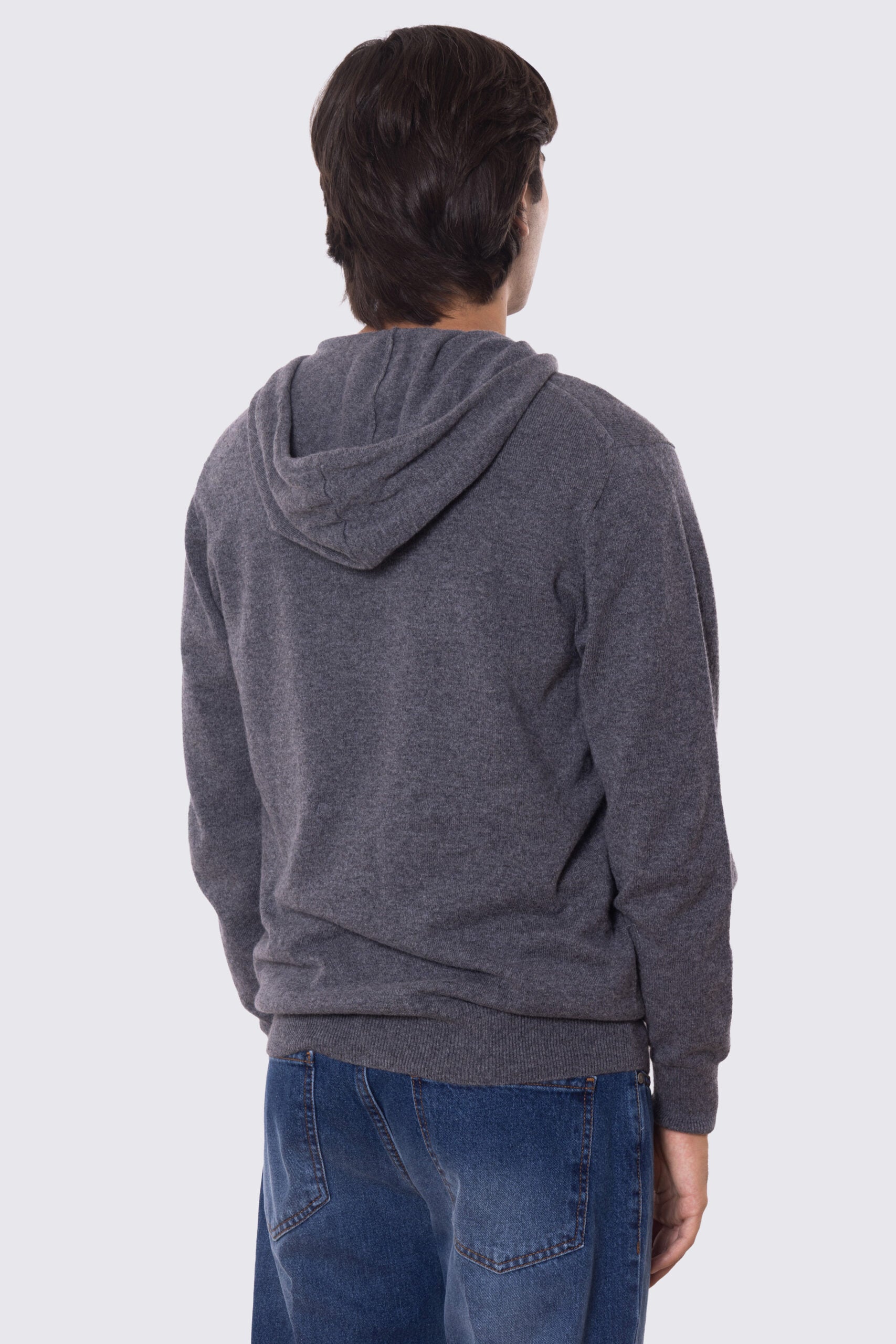 Felpa con cappuccio grigia chiusura zip 100% cashmere a tubolare tinta unita con elastici sulle maniche e sul fondo Finezza 12