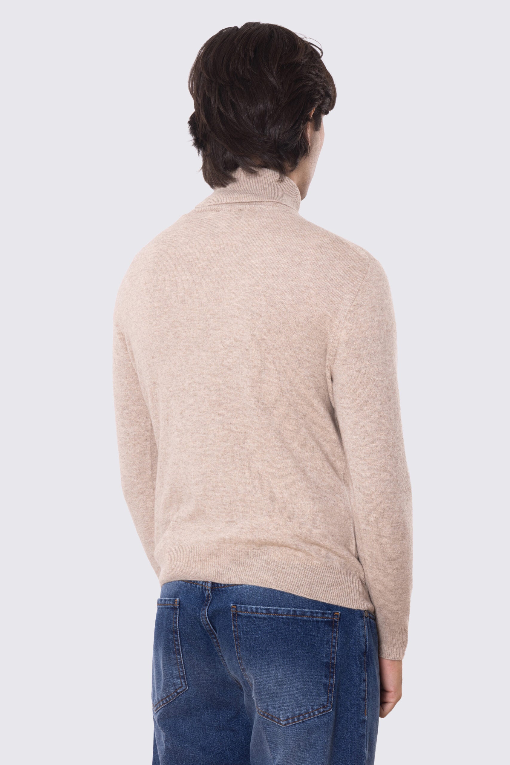 Dolcevita Beige 100% cashmere a tubolare tinta unita con elastici sulle maniche e sul fondo Finezza 12