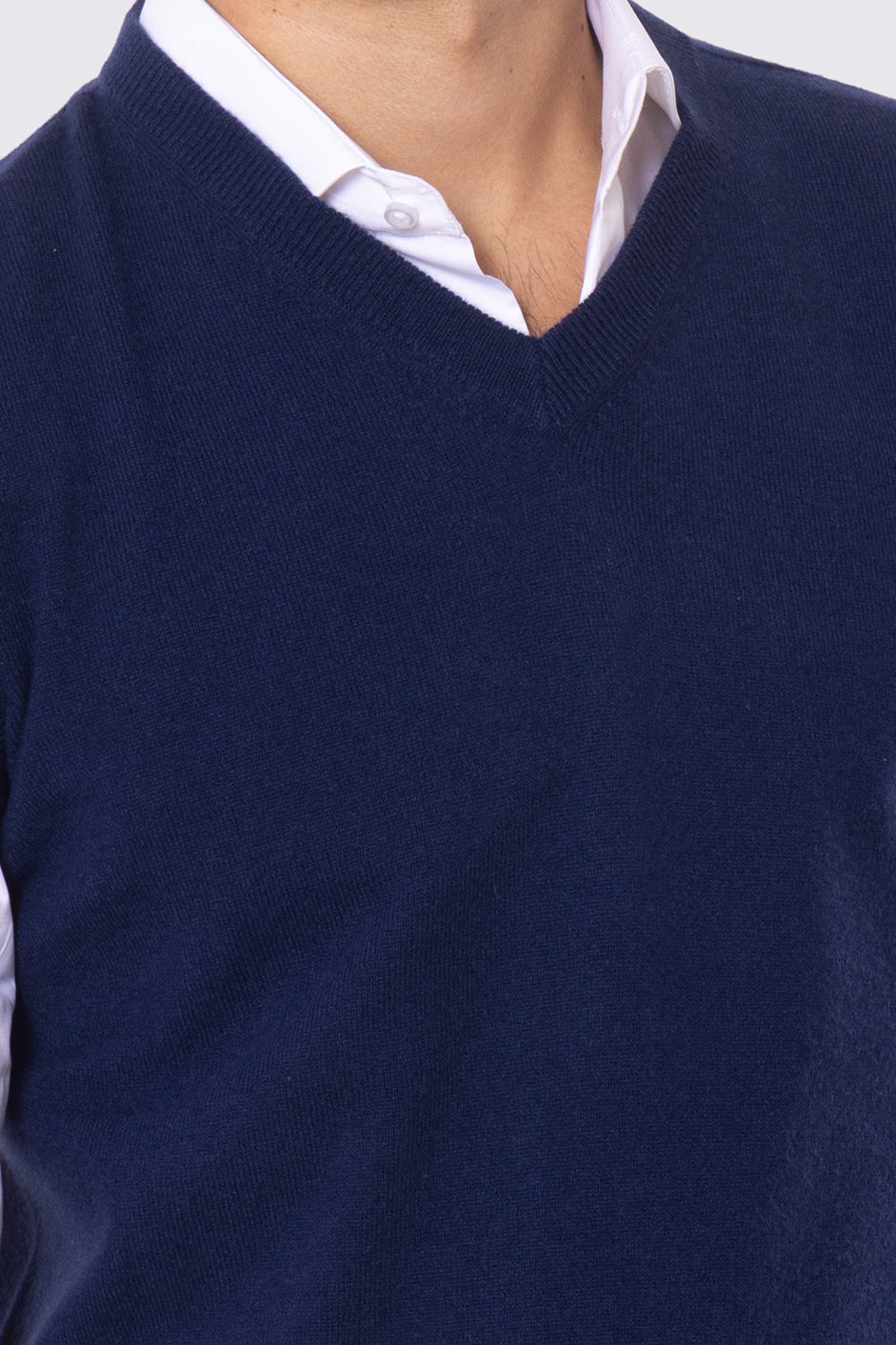 Gilet scollo a v blu 100% cashmere a tubolare tinta unita con elastici sulle maniche e sul fondo Finezza 12