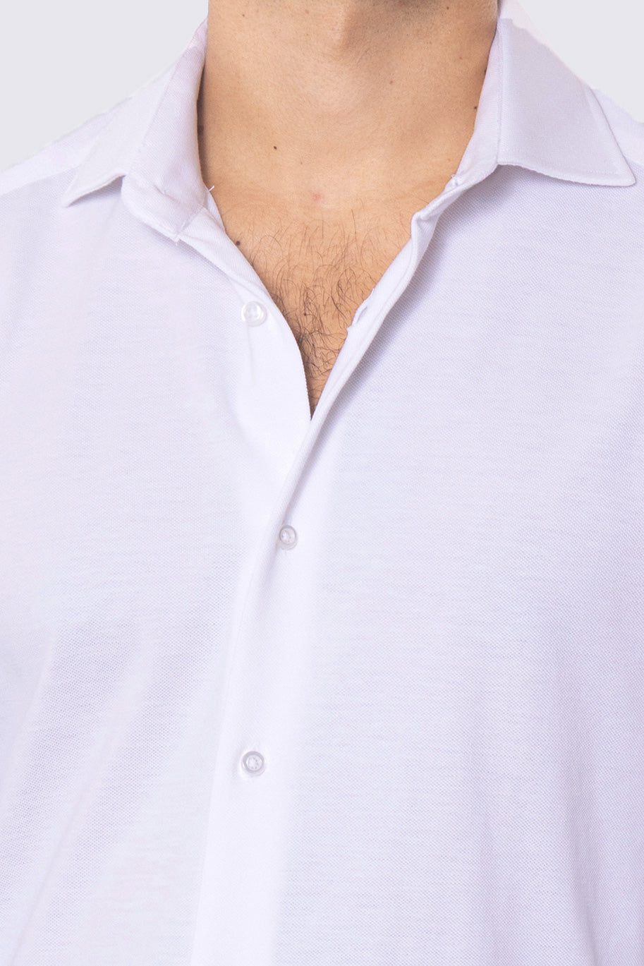 Camicia Uomo Bianca in piquet slim fit cotone 100% Collo semi francese tinta unita sartoriale