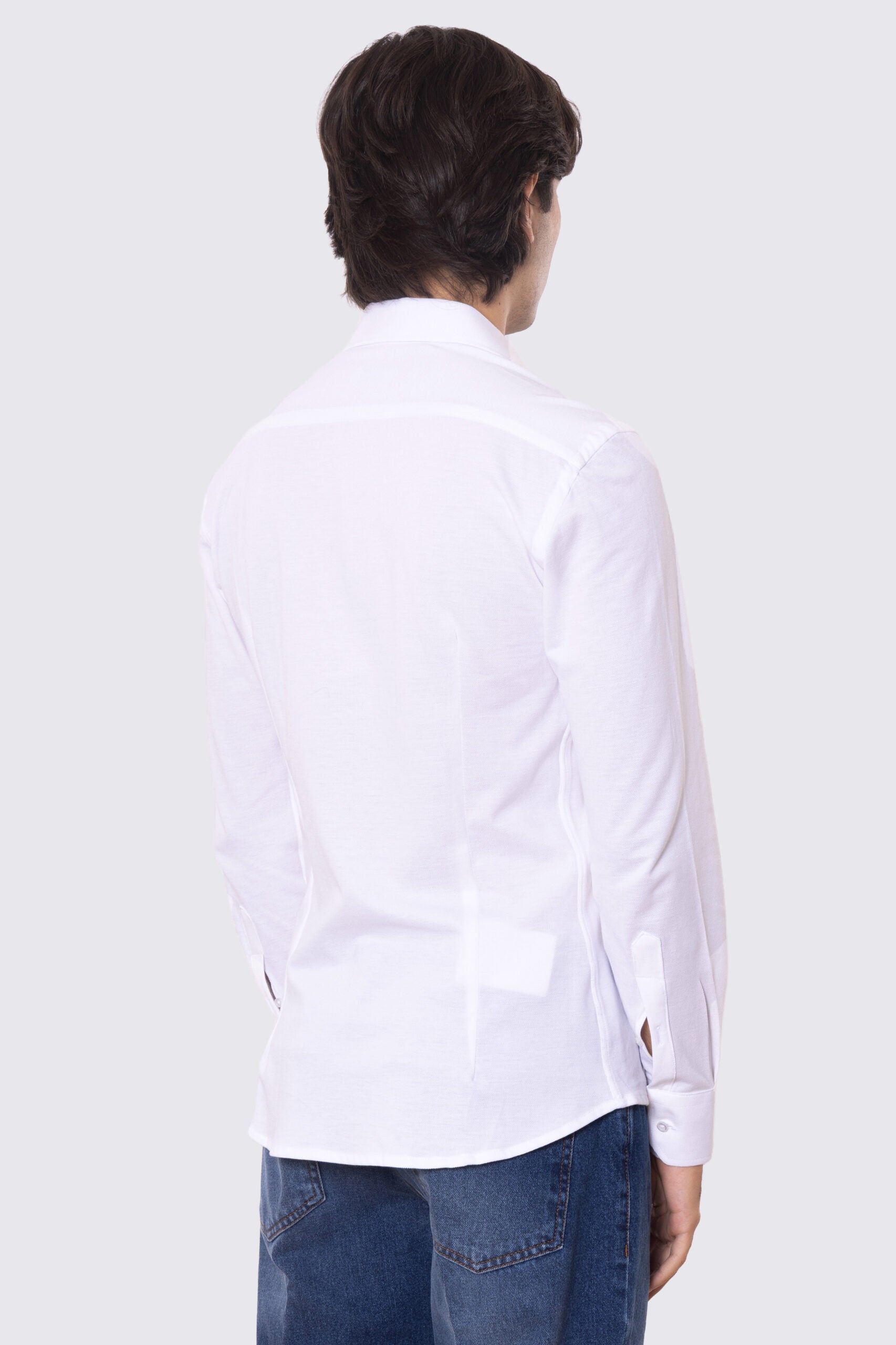 Camicia Uomo Bianca in piquet slim fit cotone 100% Collo semi francese tinta unita sartoriale