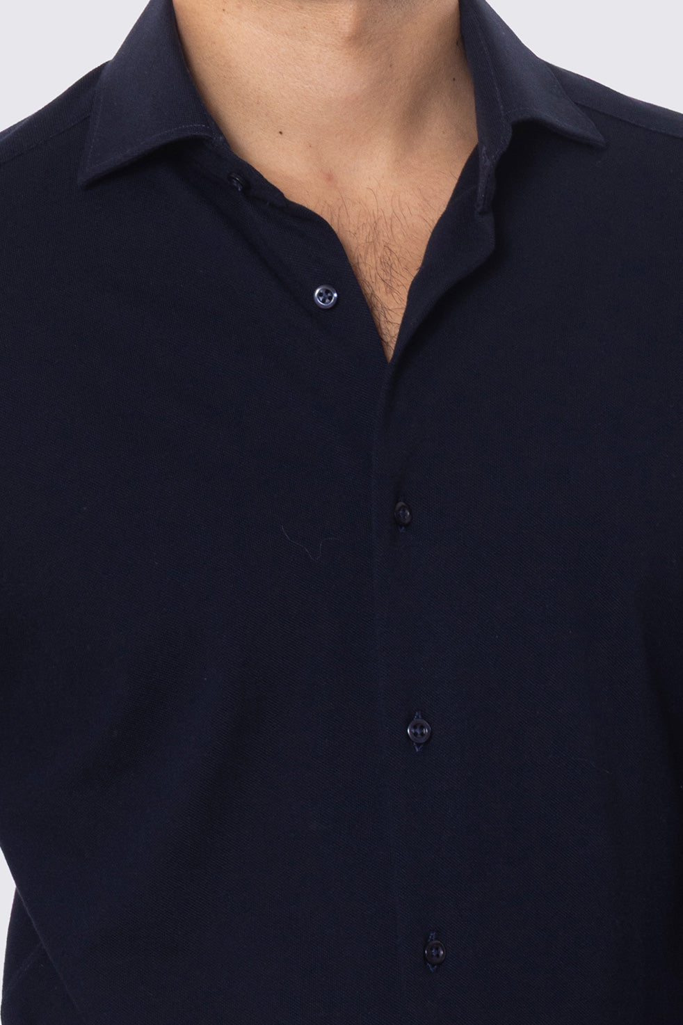 Camicia Uomo Blu in piquet slim fit cotone 100% Collo semi francese tinta unita sartoriale
