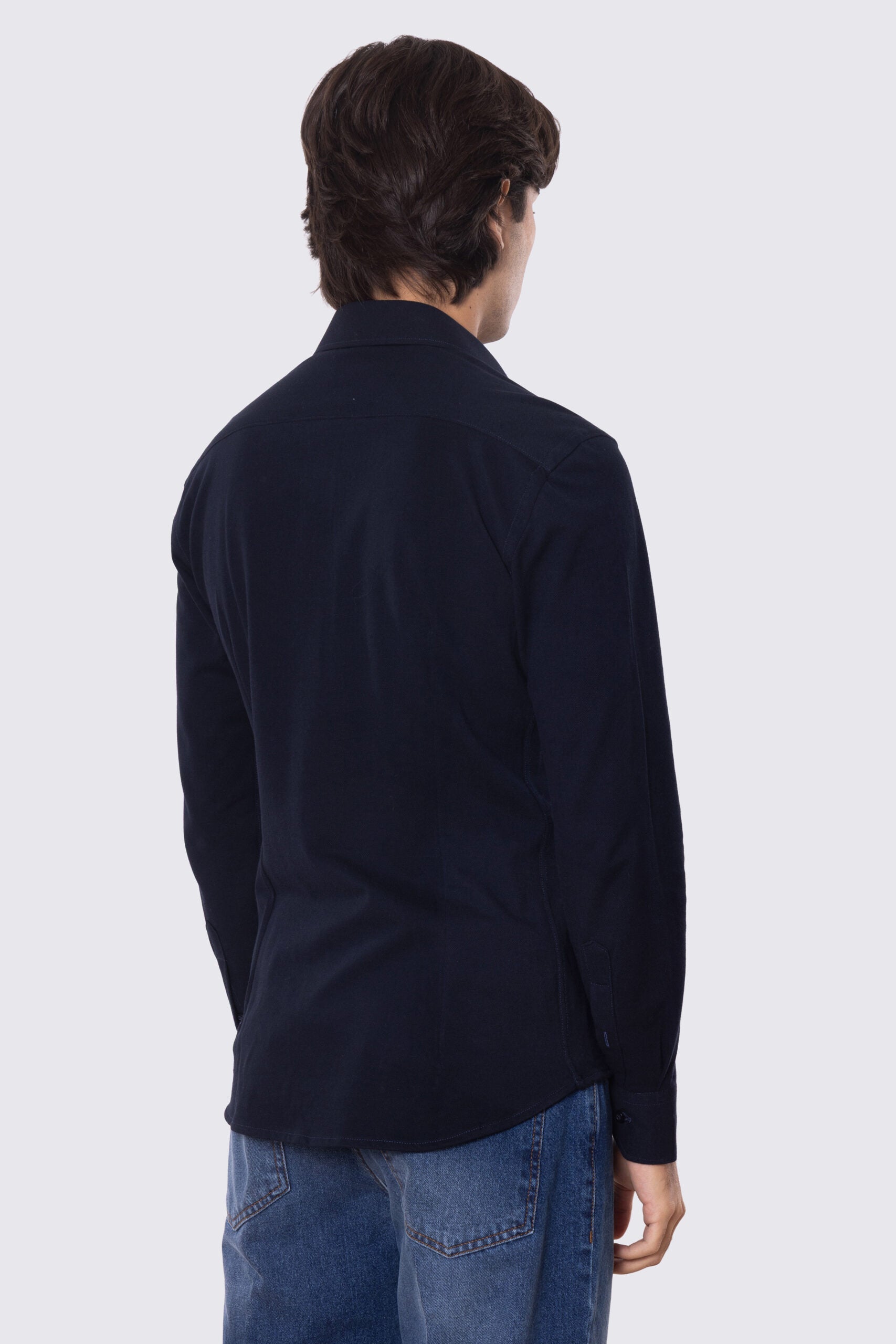 Camicia Uomo Blu in piquet slim fit cotone 100% Collo semi francese tinta unita sartoriale