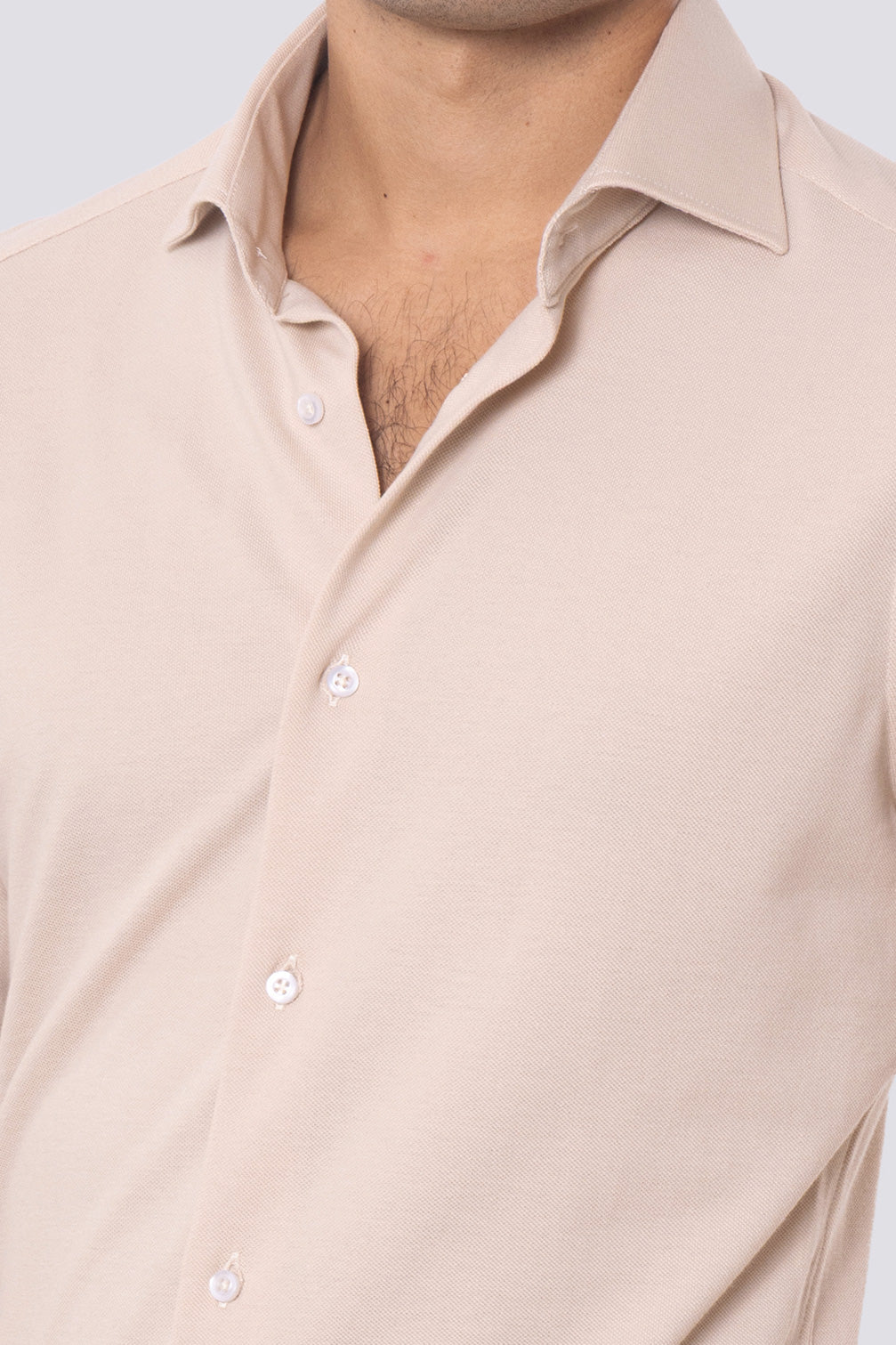 Camicia Uomo beige in piquet slim fit cotone 100% Collo semi francese tinta unita sartoriale