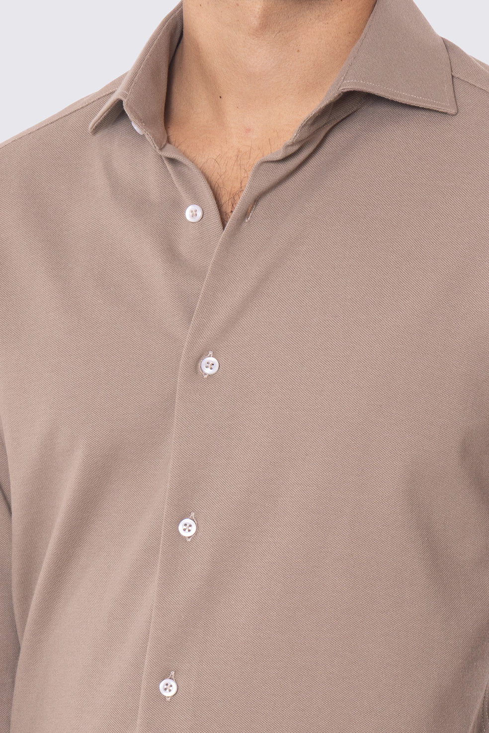 Camicia Uomo fango in piquet slim fit cotone 100% Collo semi francese tinta unita sartoriale