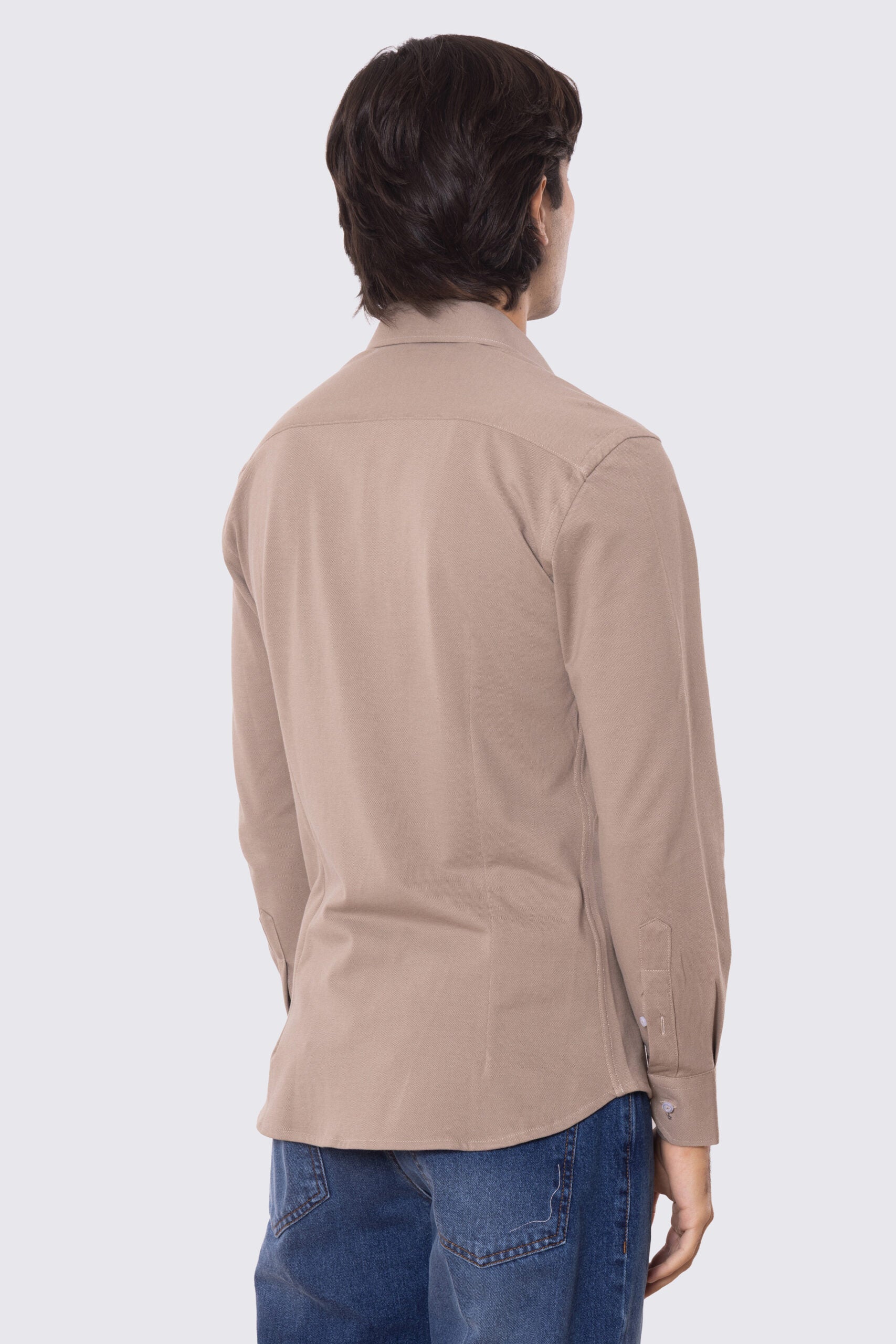 Camicia Uomo fango in piquet slim fit cotone 100% Collo semi francese tinta unita sartoriale
