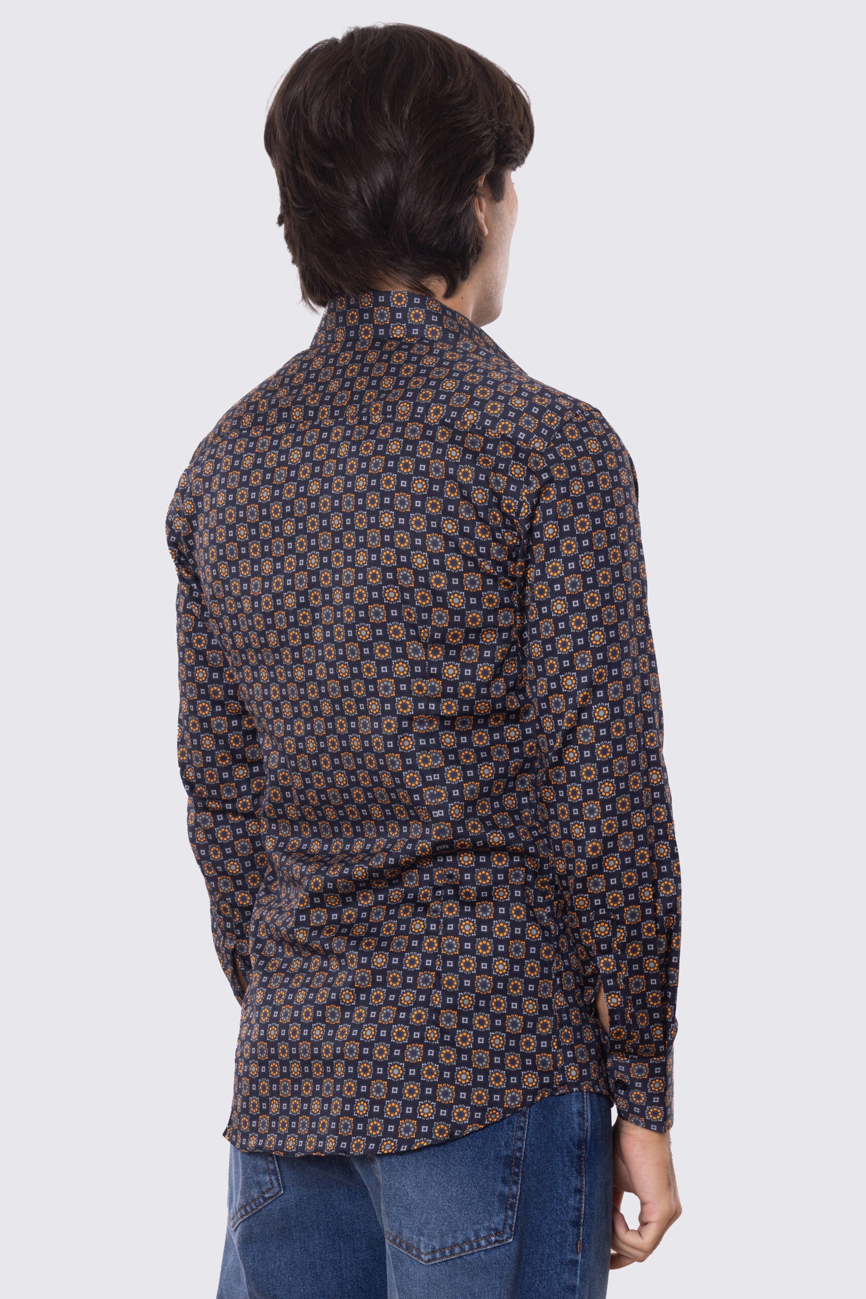 Camicia Uomo blu fantasia fiori slim fit in cotone 100% Collo semi francese sartoriale