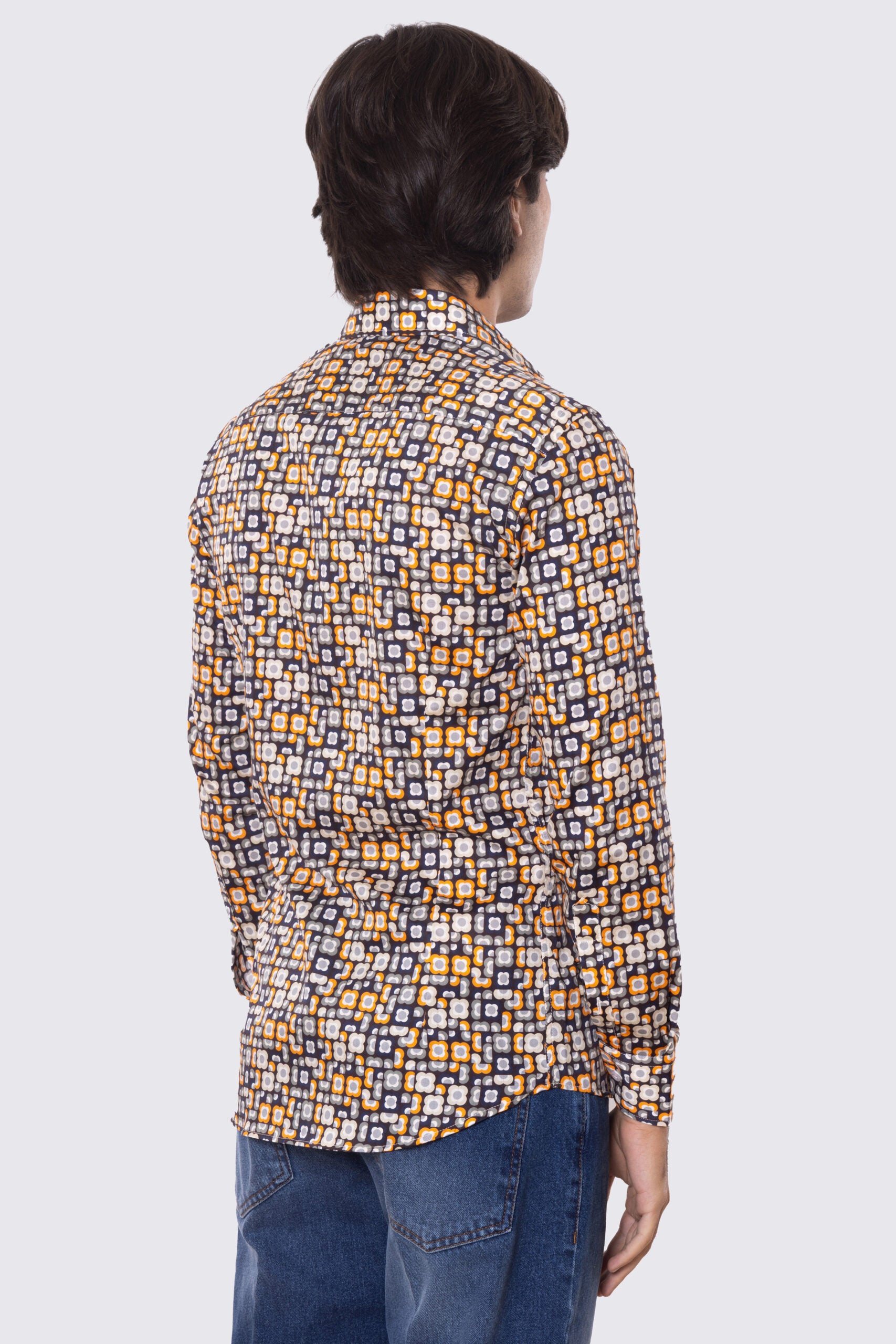 Camicia Uomo blu fantasia fiori slim fit in cotone 100% Collo semi francese sartoriale