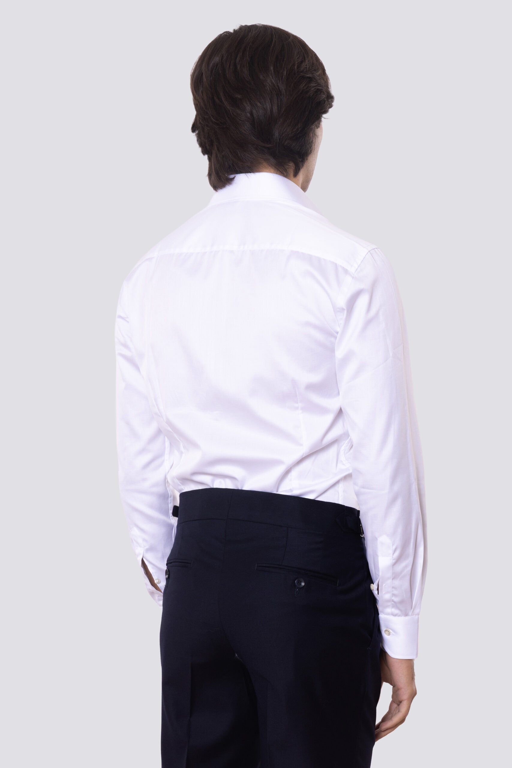 Camicia Uomo bianca 100% cotone collo italiano con cucitura all'inglese mileta Tessuti Fortuny slim Fit Tinta unita