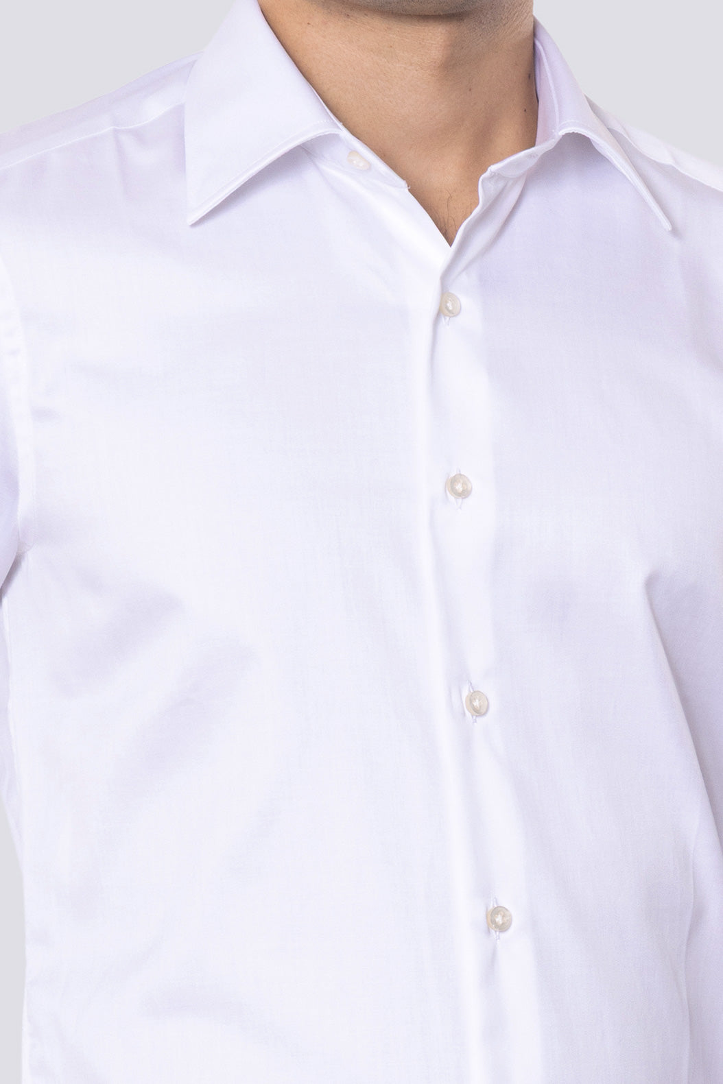 Camicia Uomo bianca 100% cotone collo italiano con cucitura all'inglese mileta Tessuti Fortuny slim Fit Tinta unita