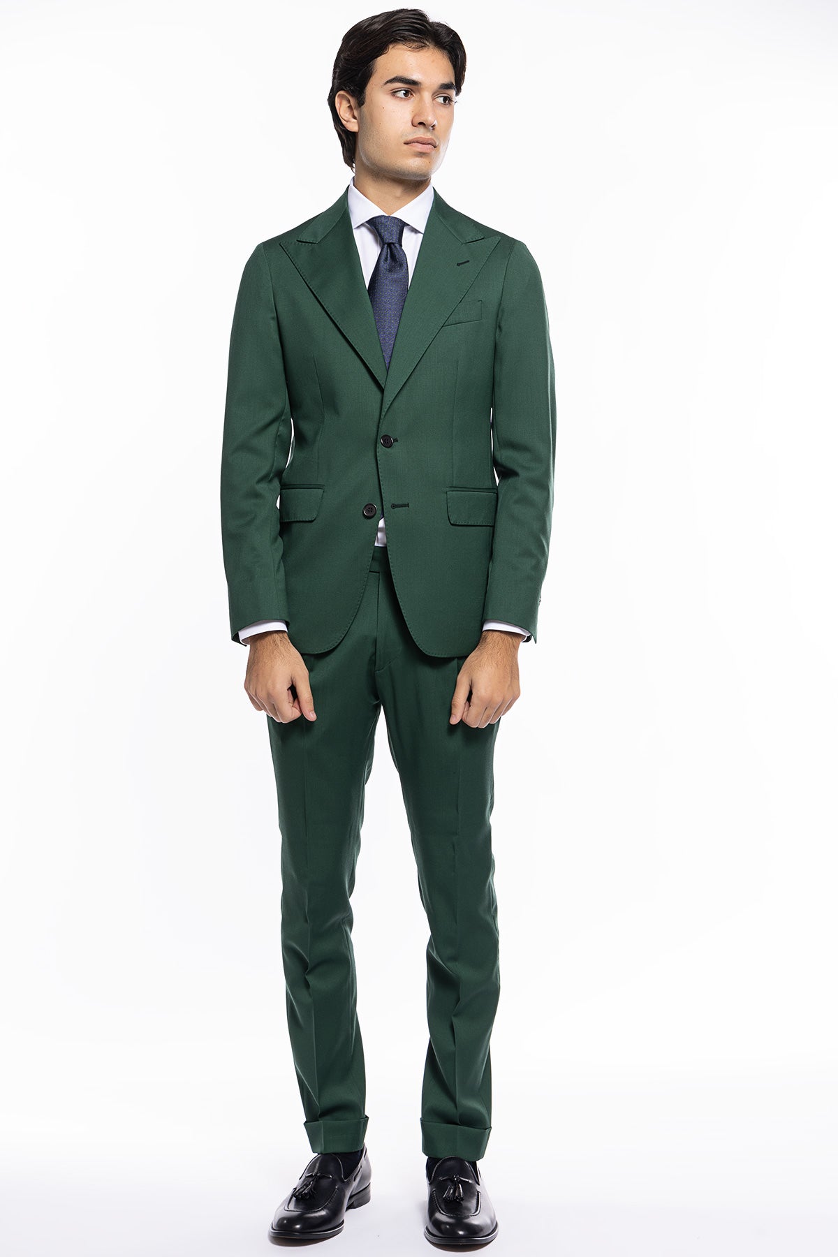Giacca uomo monopetto verde bottiglia fresco lana super 130's Bristol Tessuti Rever a lancia