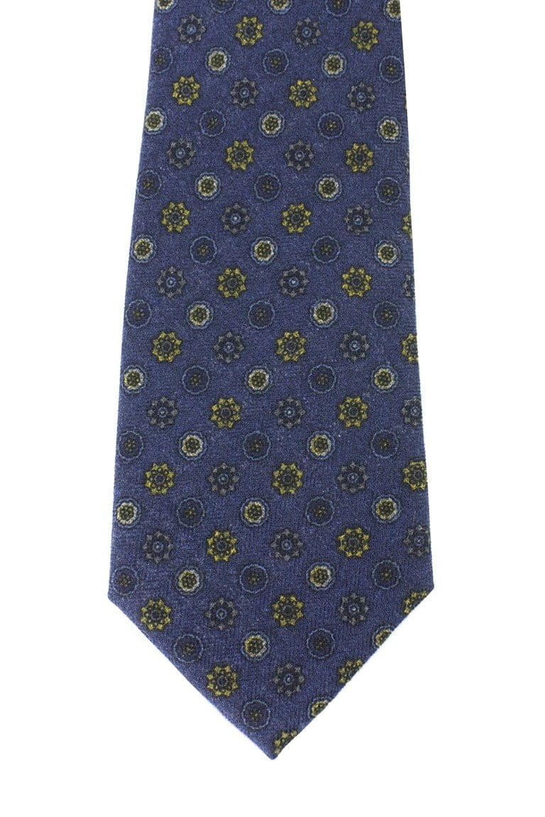 Cravatta uomo bluette effetto lana fantasia fior giallo blu larghezza 7cm
