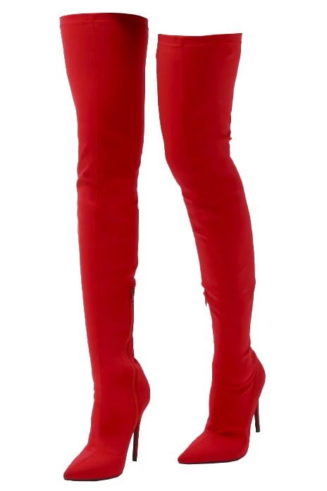 Stivale donna calza altezza ginocchio tacco a spillo tinta unita rosso