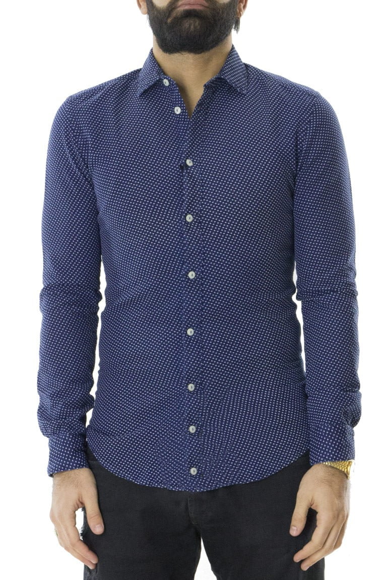 Camicia da uomo casual in cotone elasticizzato fantasia stelle fondo blu