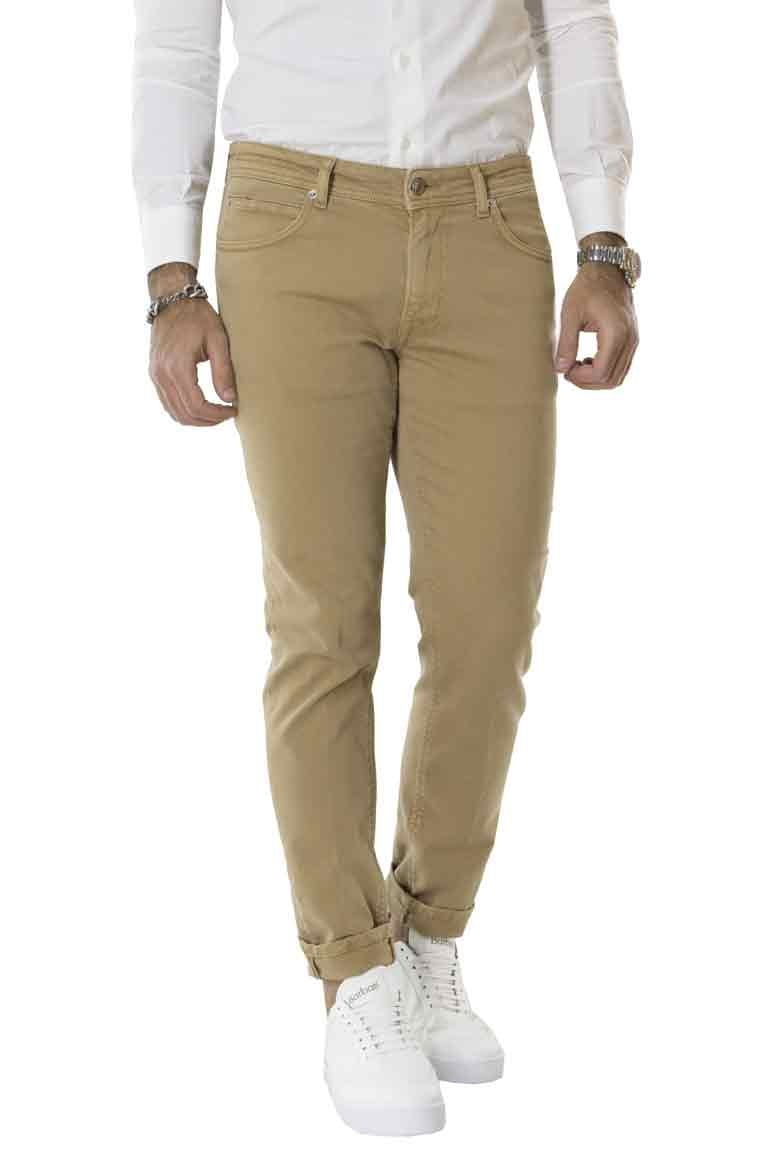 Pantalone uomo casual modello jeans in cotone elastico estivo da uomo tinta unita 5 tasche slim fit made in italy