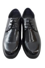 Scarpe uomo nere eleganti classiche lucide per cerimonia matrimonio modello stringato con suola in gomma nera lacci e cuciture