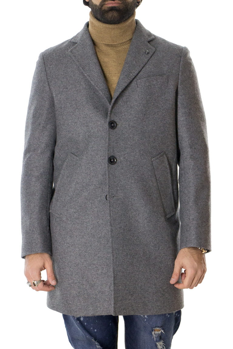 Cappotto Uomo Grigio modello monopetto in lana con tasche filo elegante casual
