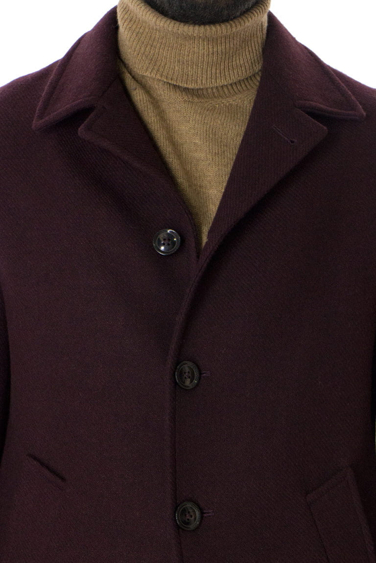 Cappotto Uomo bordeaux in lana Monopetto collo camicia con tasche a pattina
