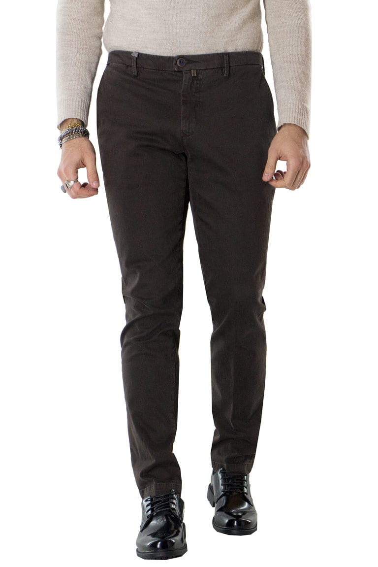 Pantalone Uomo Marrone scuro Slim fit Cotone elasticizzato tasca america elegante