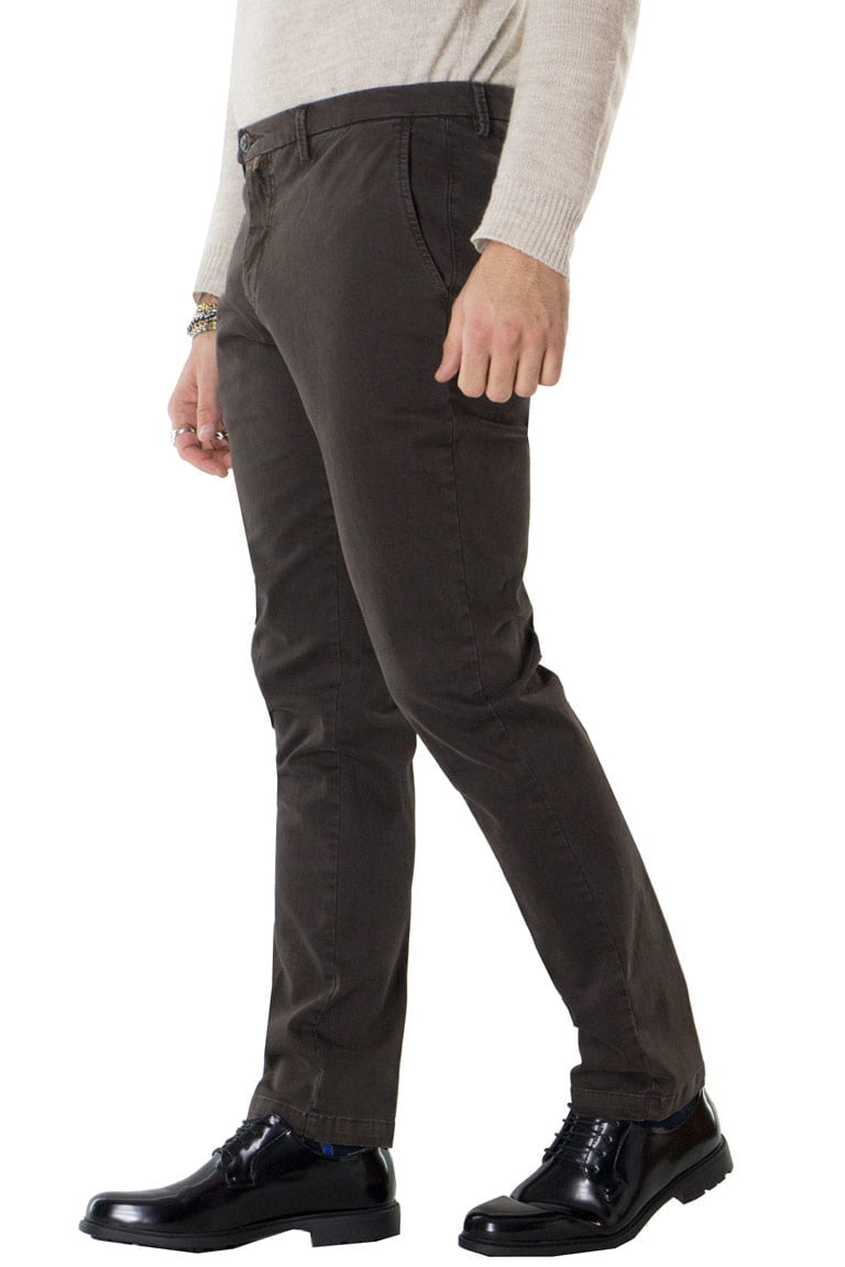 Pantalone Uomo Marrone scuro Slim fit Cotone elasticizzato tasca america elegante