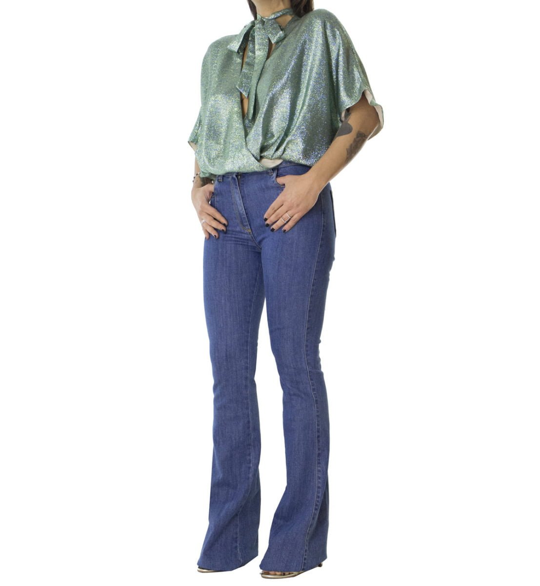 Jeans donna a zampa skinny non eleasticizzato in denim scuro