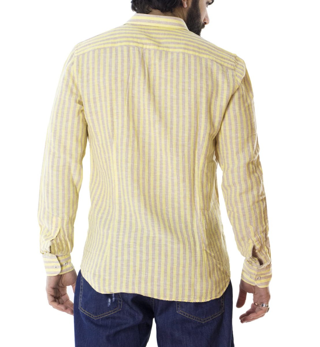 Camicia Polo Uomo in lino e cotone collo piccolo righe