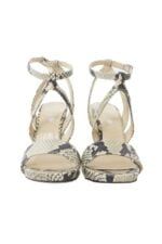 Sandali donna estivi casual in pelle pitonata con tacco a cilindro altezza 12 cm con plateau chiusura con fibbia alla caviglia