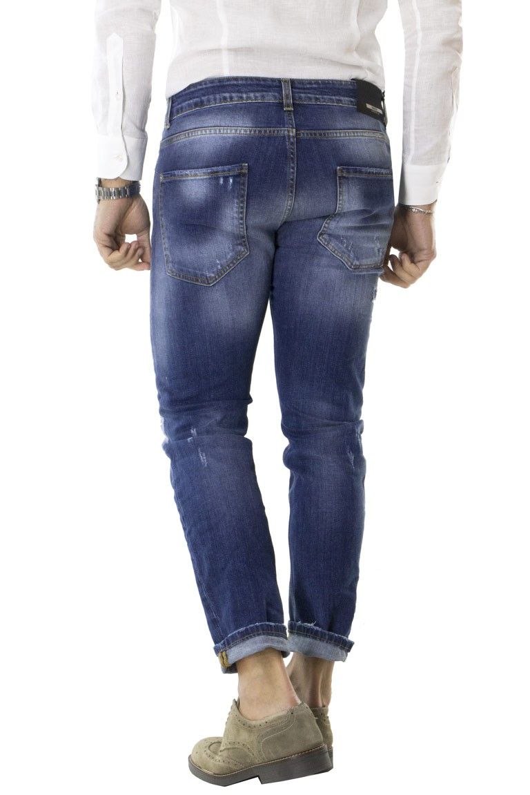 Jeans strappati uomo skinny estivo casual leggermente elastico modello willy 5 tasche con toppe rotture e chiusura con bottone