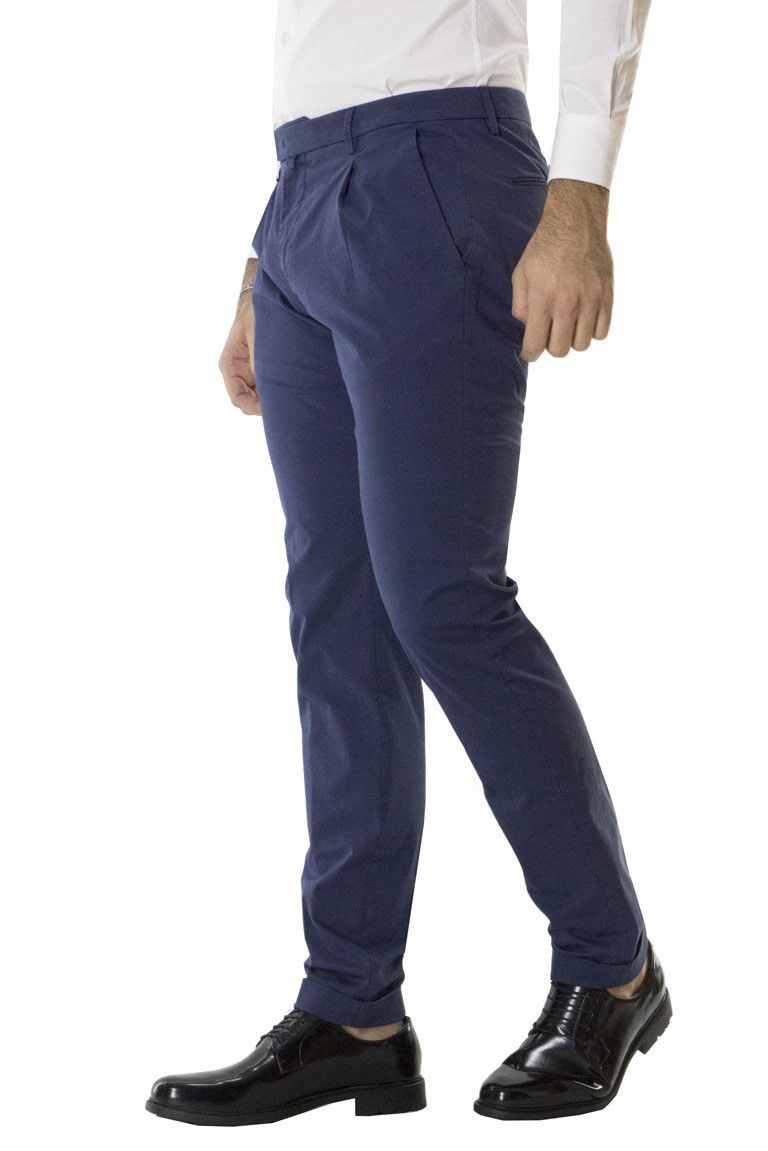 Pantalone uomo elegante in cotone elastico estivo da uomo con pence tasca america con risvolto 3 cm ble beige bianco