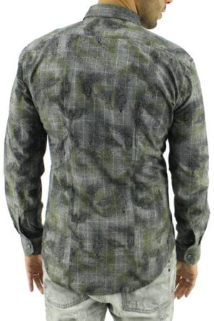 CAMICIA UOMO  COLLO FRANCESE SLIM FIT COTONE FERMO FANTASIA MULTICOLOR GRIGIO VERDE