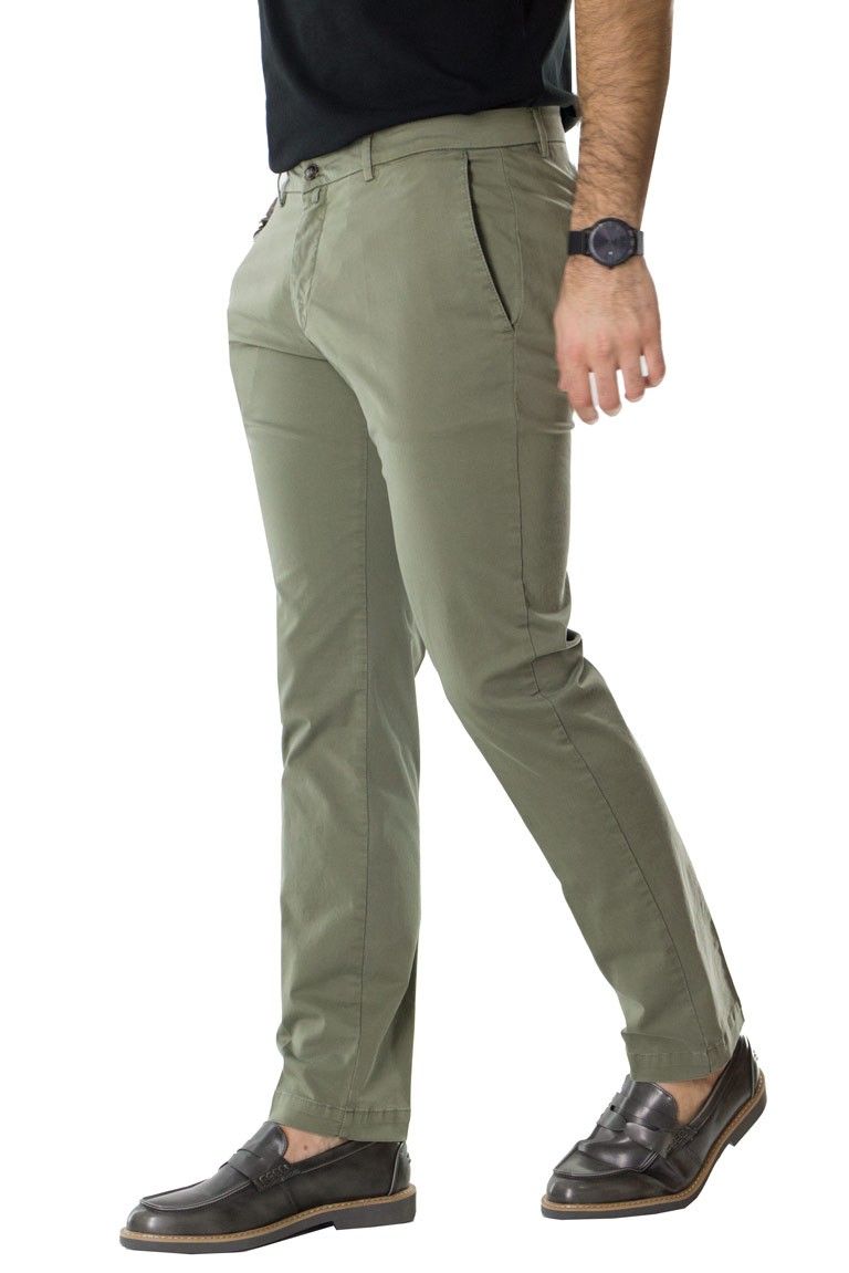 Pantalone Uomo tasca america estivo elegante in cotone elastico Casual chiusura zip verde blu made in italy