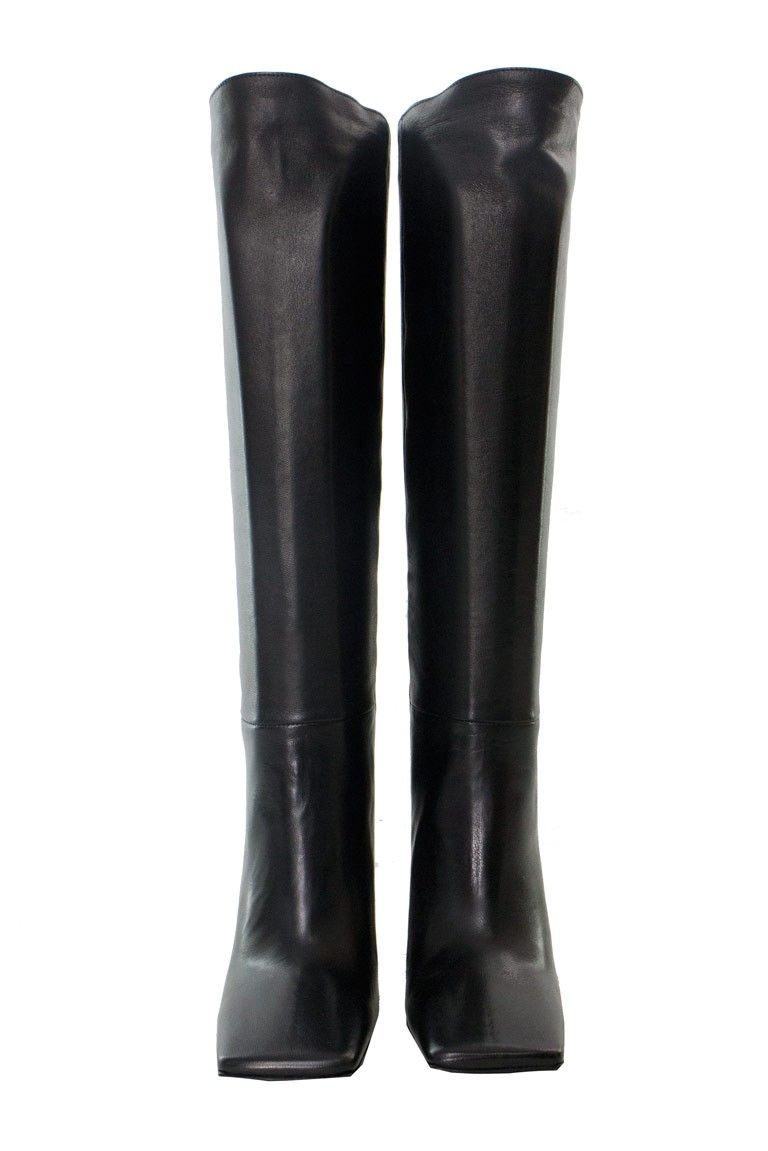 Stivali donna alti neri in pelle con punta quadrata tacco geometrico 10cm suol in vero cuoio marc ellis