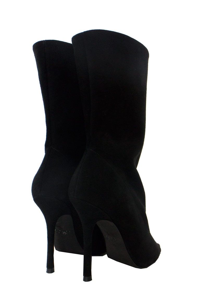 Stivali donna spuntati in camoscio nero invernali tacco a spillo 10cm marc ellis suola in vero cuoio