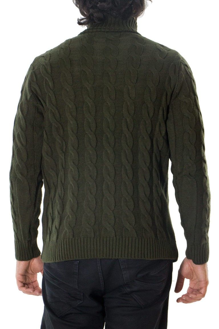 Maglione uomo lana grossa con treccia larga collo alto slim fit elastica panna cammello coccio nero militare s m l xl