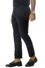 Pantalone uomo elegante slim fit tasca america invernale effetto lana elasticizzato con risvolto 4 cm fodera fantasia