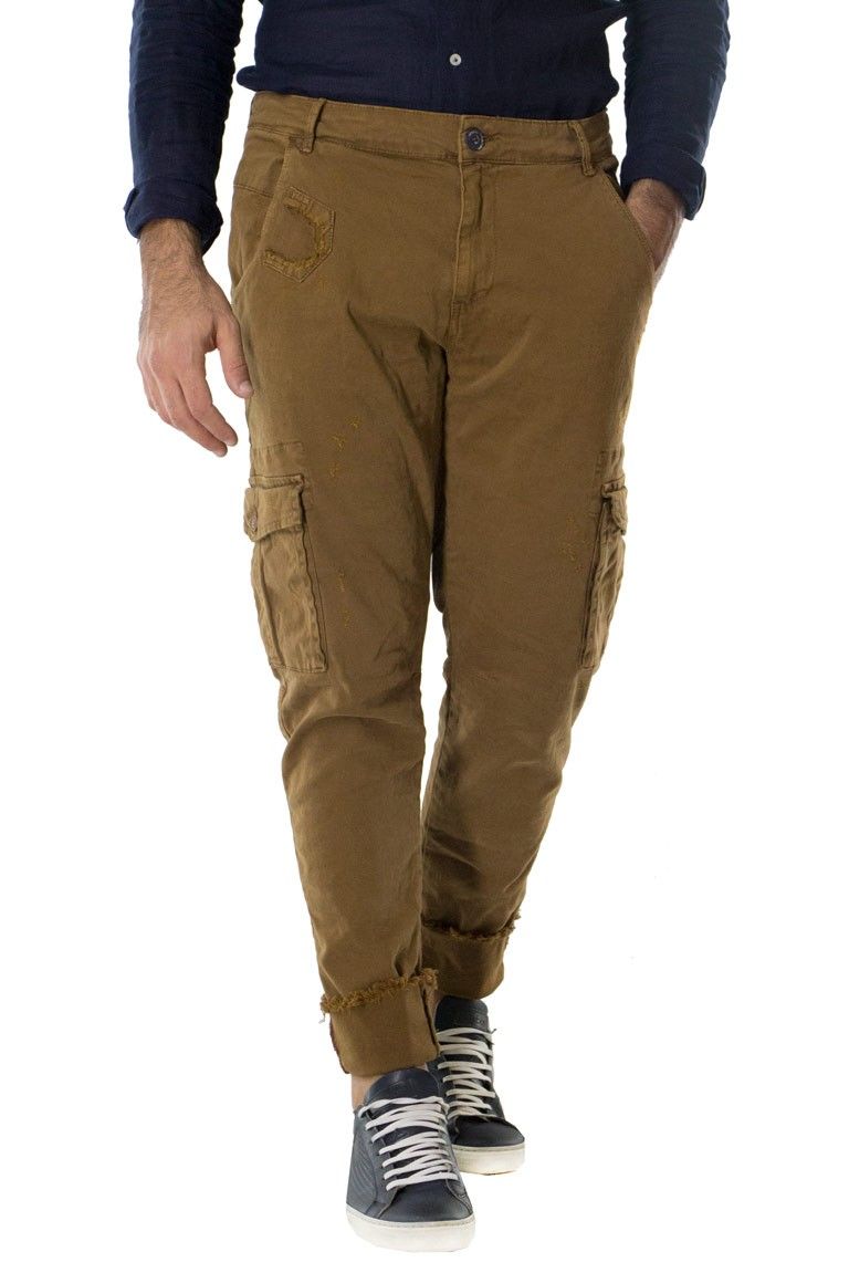 Pantalone uomo con tasconi invernale con risvolto alto sfrangiato