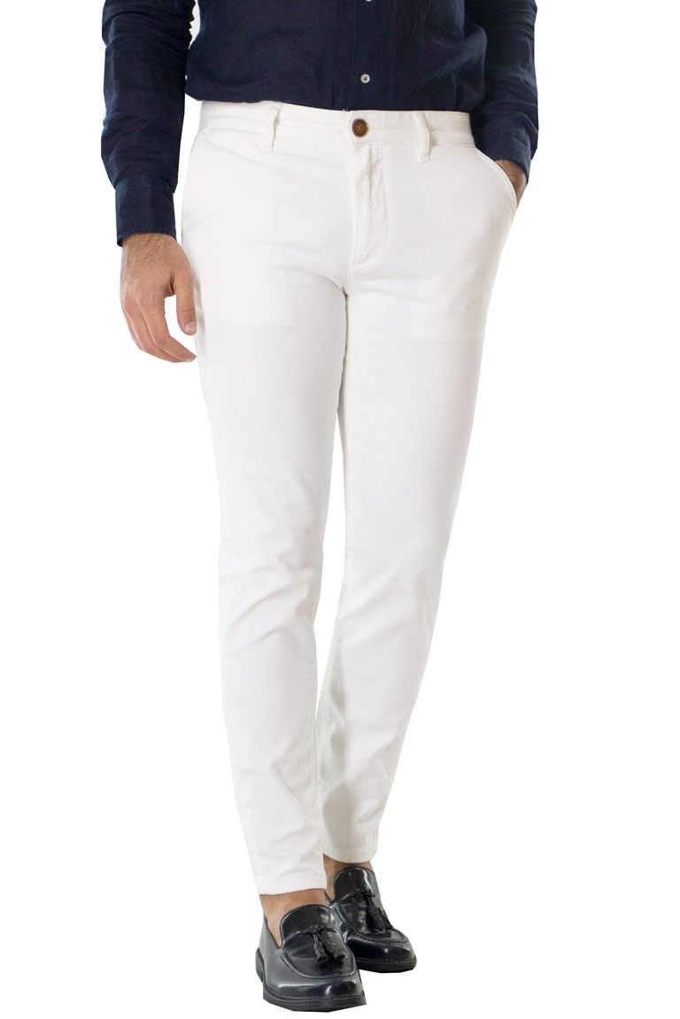 Jeans uomo bianco invernale slim fit tasche a filo tessuto elasticizzato