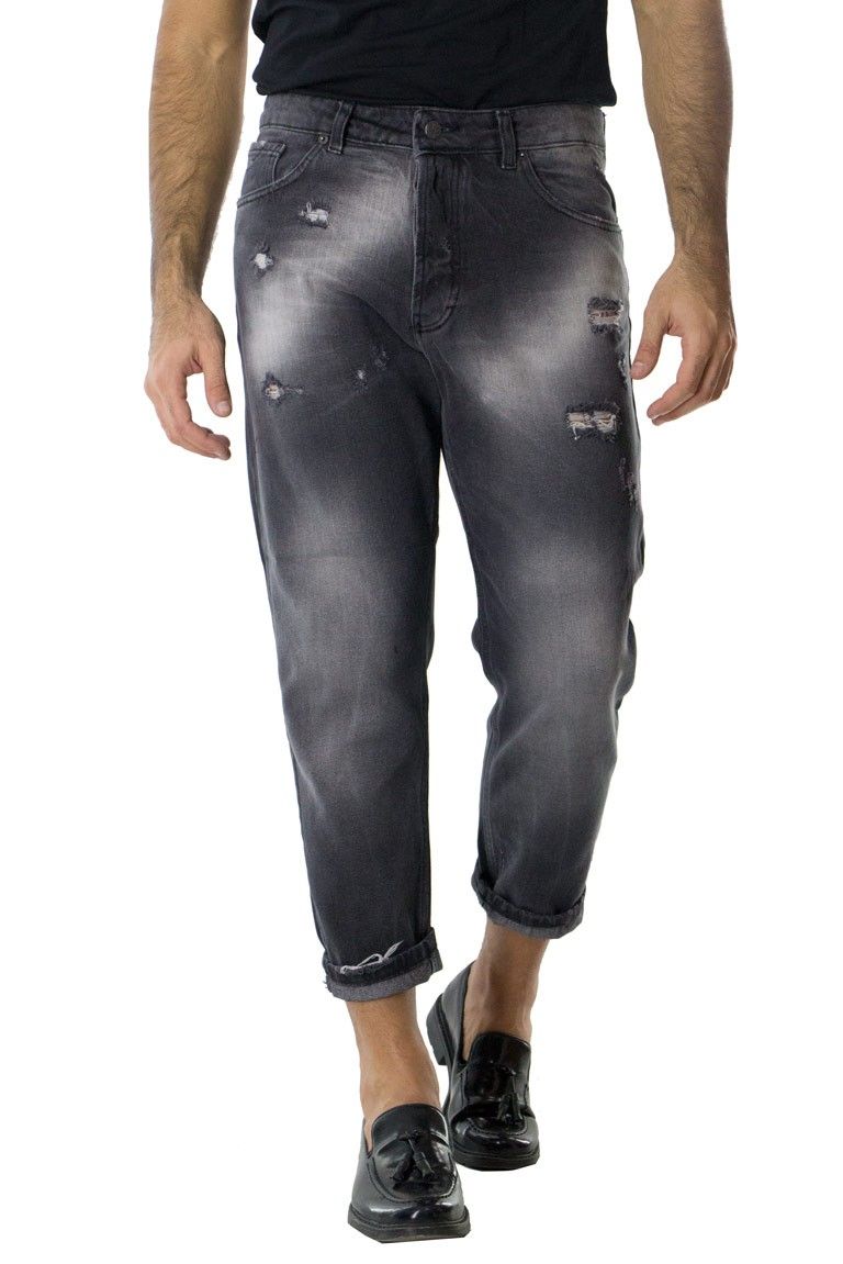 Jeans strappati uomo regular non elastico lavaggio grigio scambiato