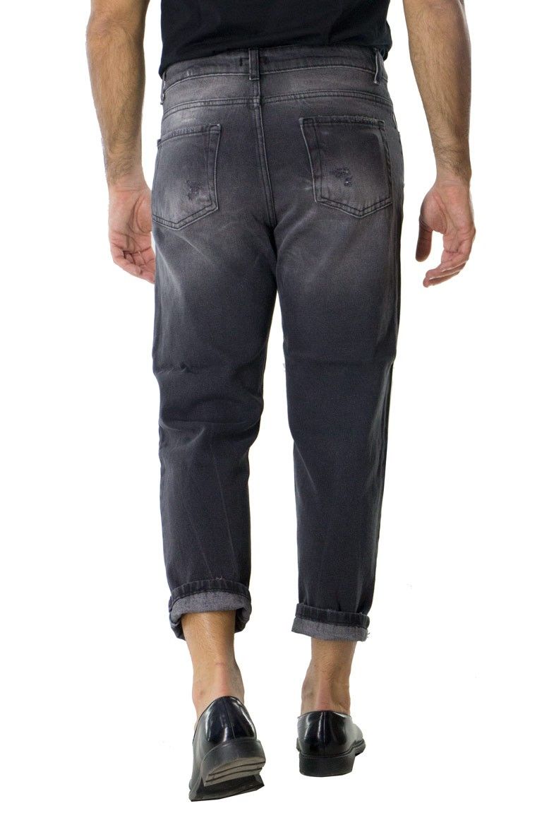Jeans strappati uomo invernali vestibilità regular fit 5 tasche non elastico casual lavaggio grigio scuro scambiato