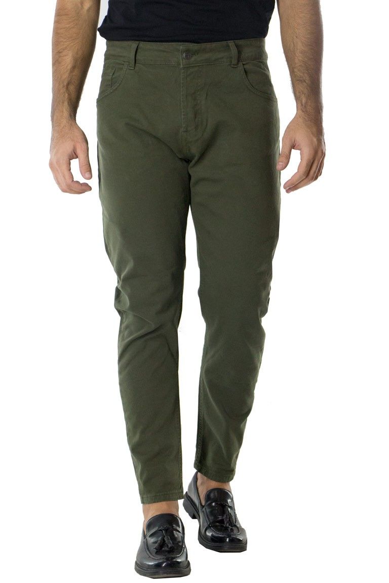 Pantalone uomo slim fit 5 tasche nero verde elastico invernale in cotone