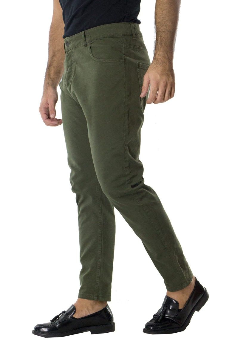 Pantalone uomo slim fit 5 tasche nero verde elastico invernale casual made in italy cotone 42 44 46 48 50 52 con bottoni