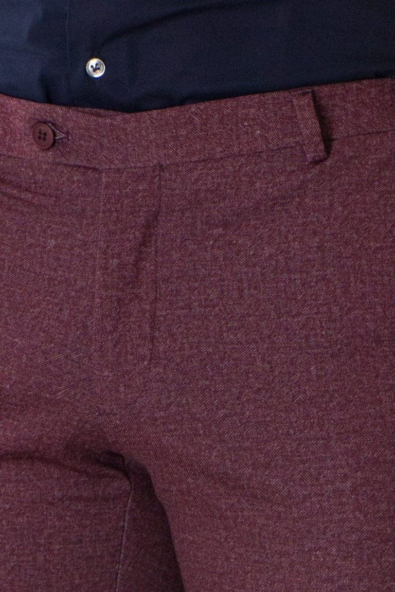 Pantalone uomo elegante effetto lana tasca america slim fit con risvolto 3,5 cm invernale trama interna bordeaux