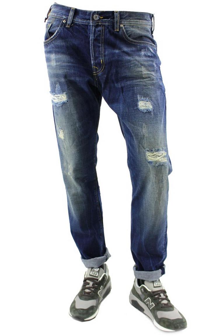 Jeans da uomo regular fit in cotone fisso con rotture lavaggio sabbiato