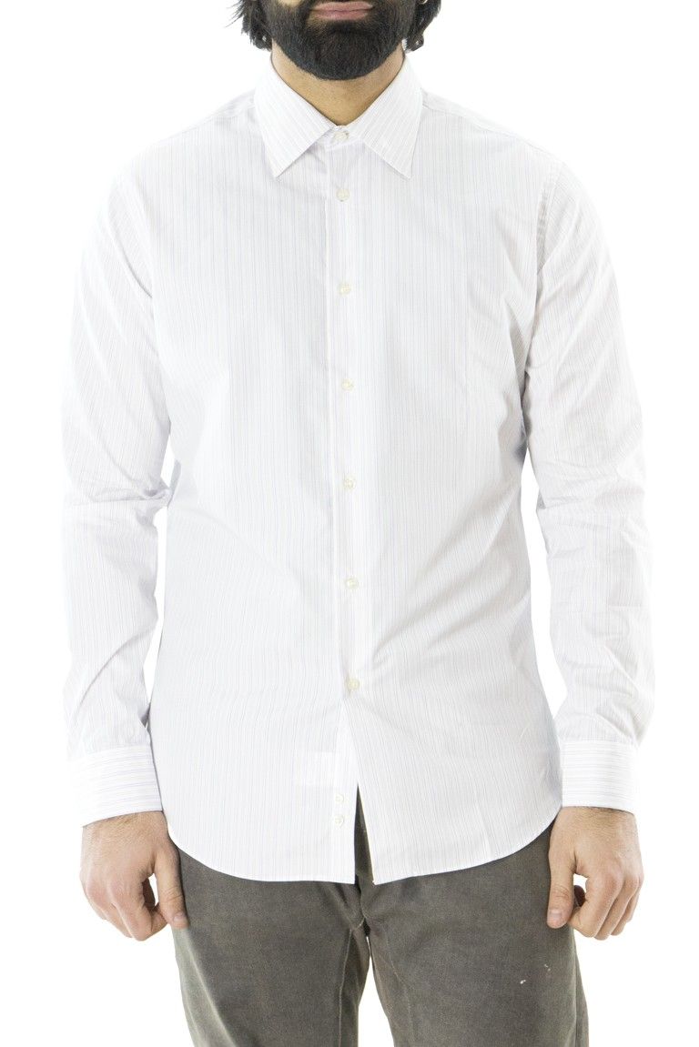 Camicia da uomo slim fit in cotone elasticizzato fantasia riga bianco glicine
