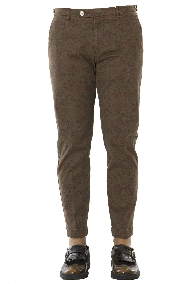 MEN'S AMERICA POCKET COTTON PANTS WITH BROWN FLOWER PATTERN